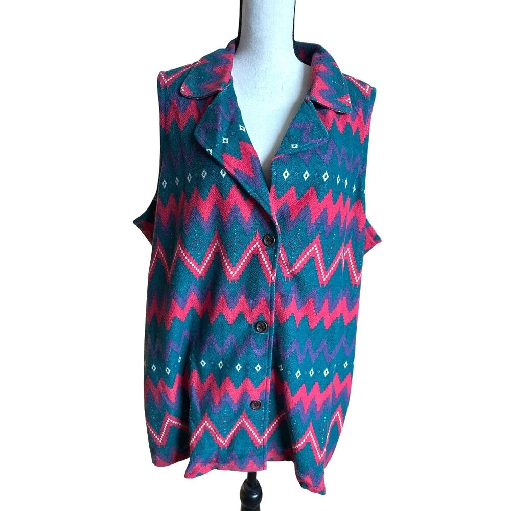 NWT Funky Vest Geometric Christmas Sleeveless 4 Button-Up Unlined City Hearts 3X
